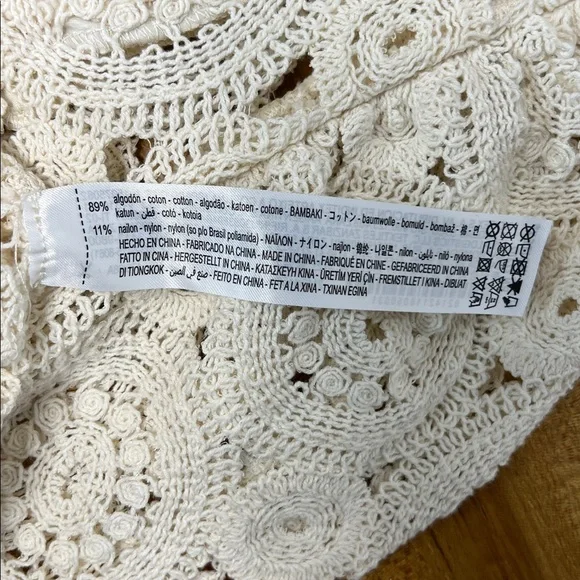 Zara Crochet Lace Crop Top Cream Cropped Womens Medium Victorian Cottagecore - Picture 8 of 8